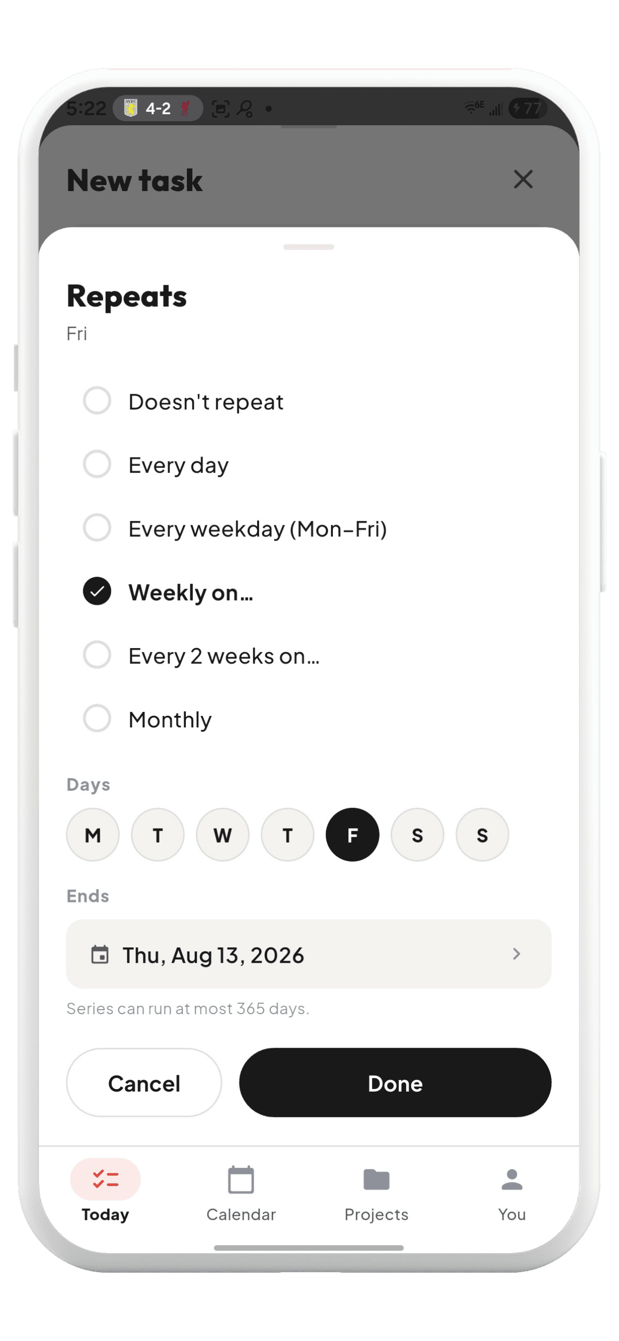 New task repeat-schedule picker